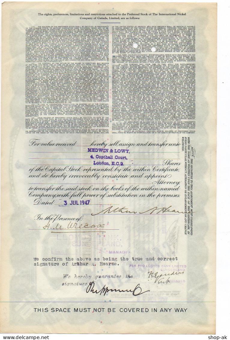 C2229/ Wertpapier Aktie International Nickel Company Of Canada  1930  - Unclassified