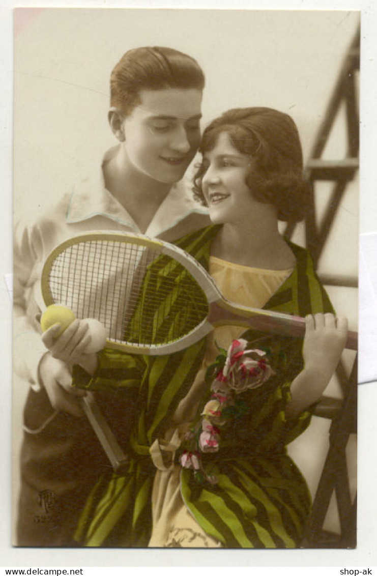 T1240/ Tennis  Junges Paar Mit Tennisschläger Foto AK Ca.1925  - Olympische Spelen