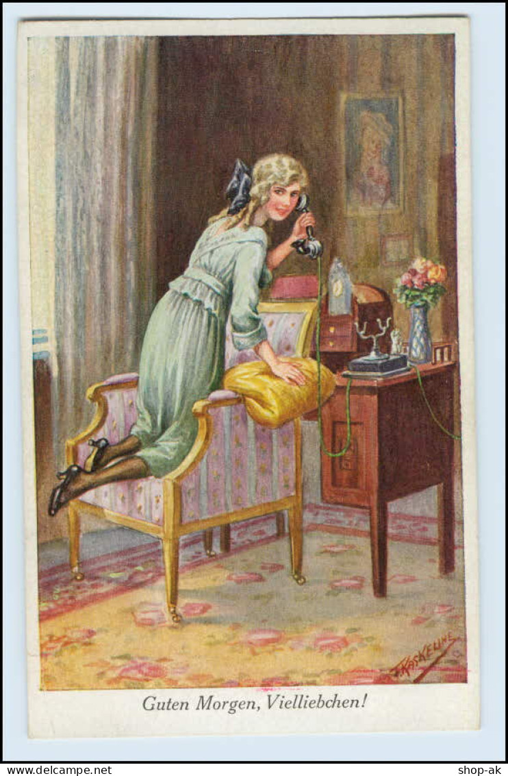 T1238/ Telefon  Junge Frau Telefoniert Künstler AK Kaskeline 1920 - Autres & Non Classés