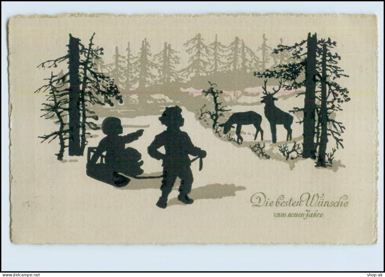 Y3512/ Neujahr AK Schattenbild   Kinder Rehe Hirsch 1918 - Nouvel An