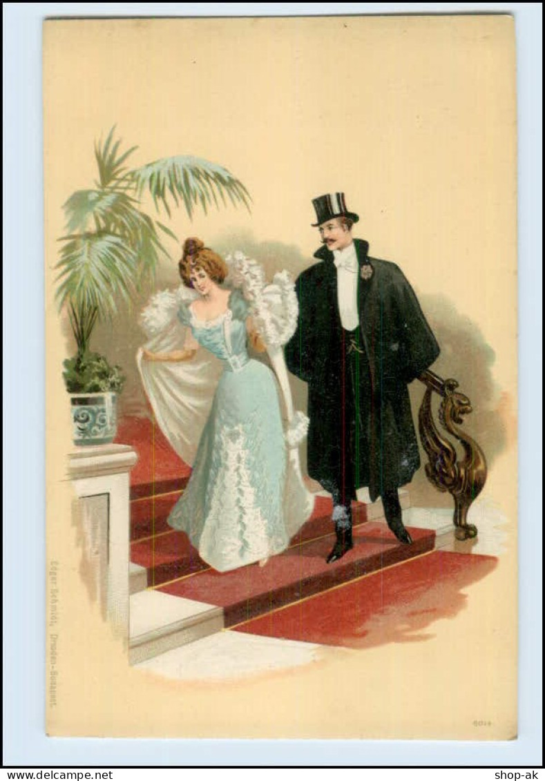 T622/ Jugendstil Litho Ak Frau Und Mann Mit Zylinder  Ca.1900 - Autres & Non Classés
