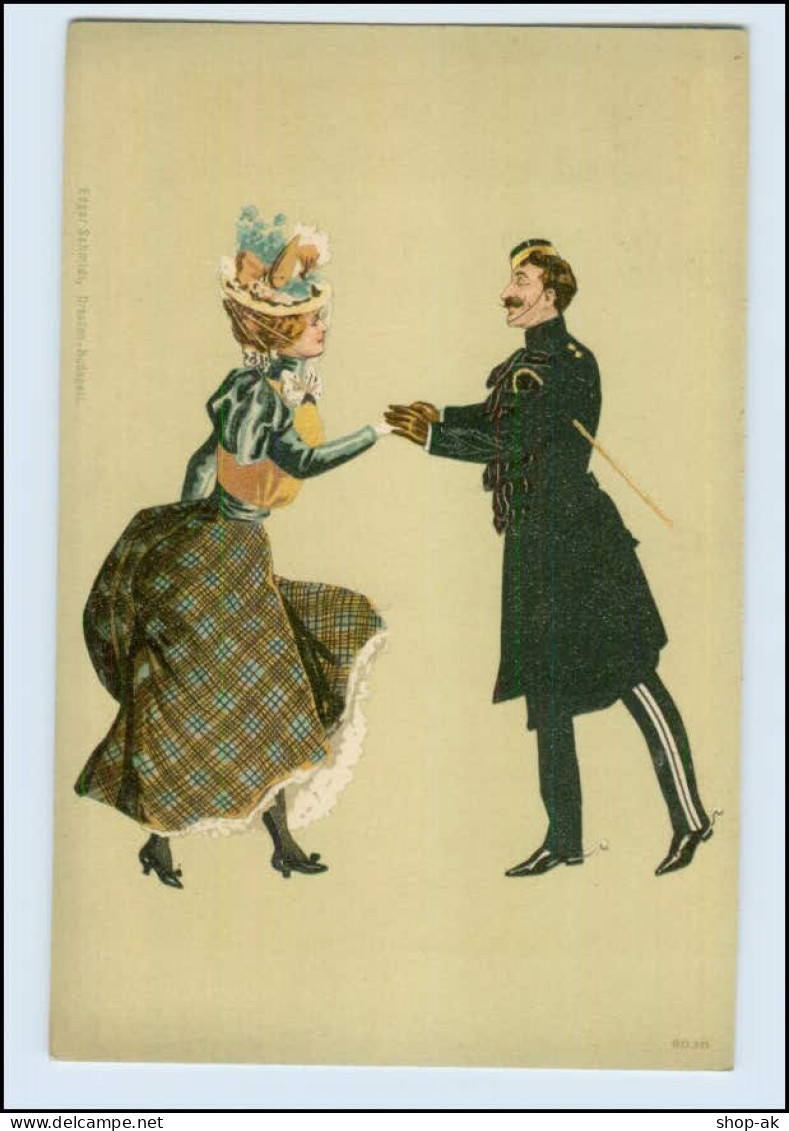 T617/ Jugendstil Litho Ak Frau Und Soldat   Ca.1900 - Autres & Non Classés