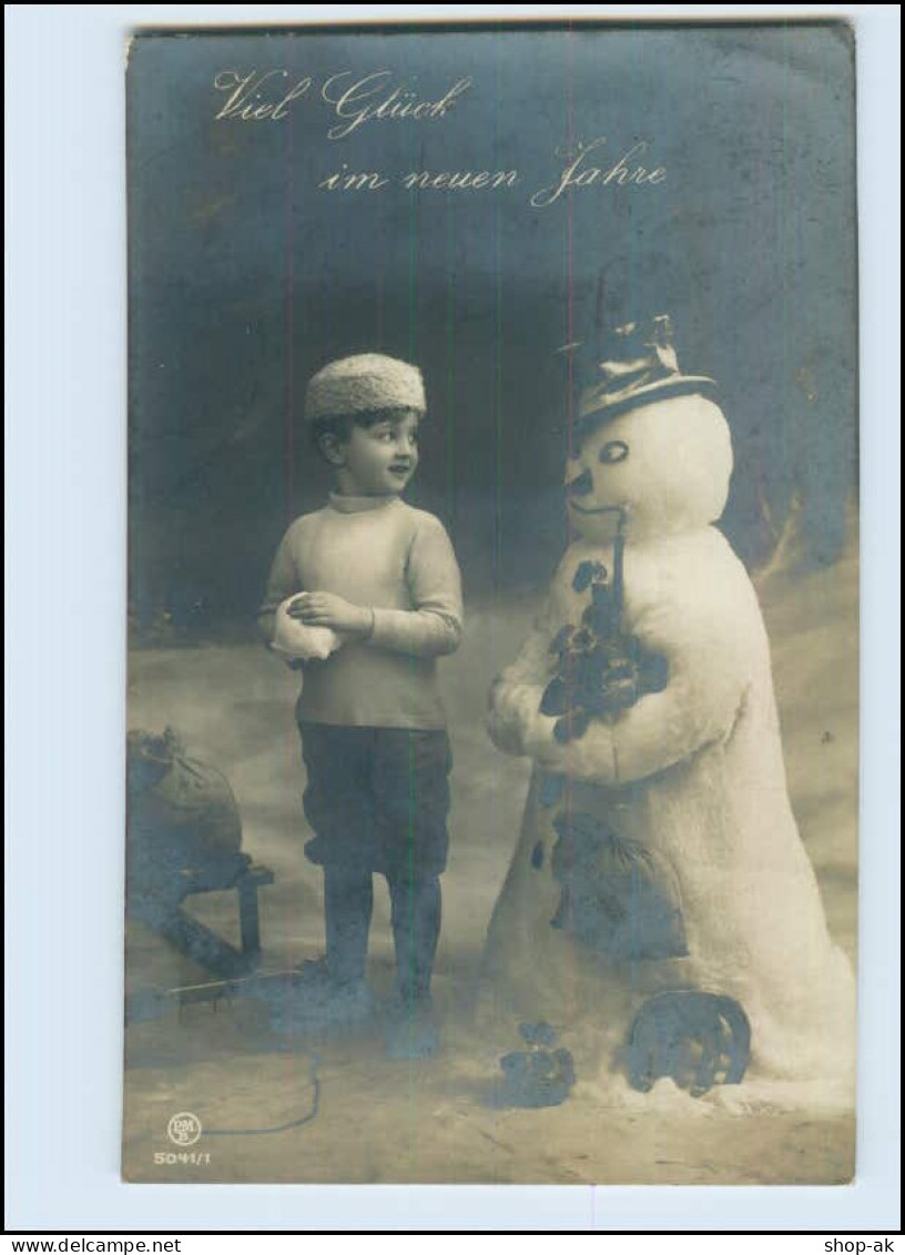 Y3254/ Neujahr Junge Und Schneemann Foto AK Ca.1912 - Nouvel An