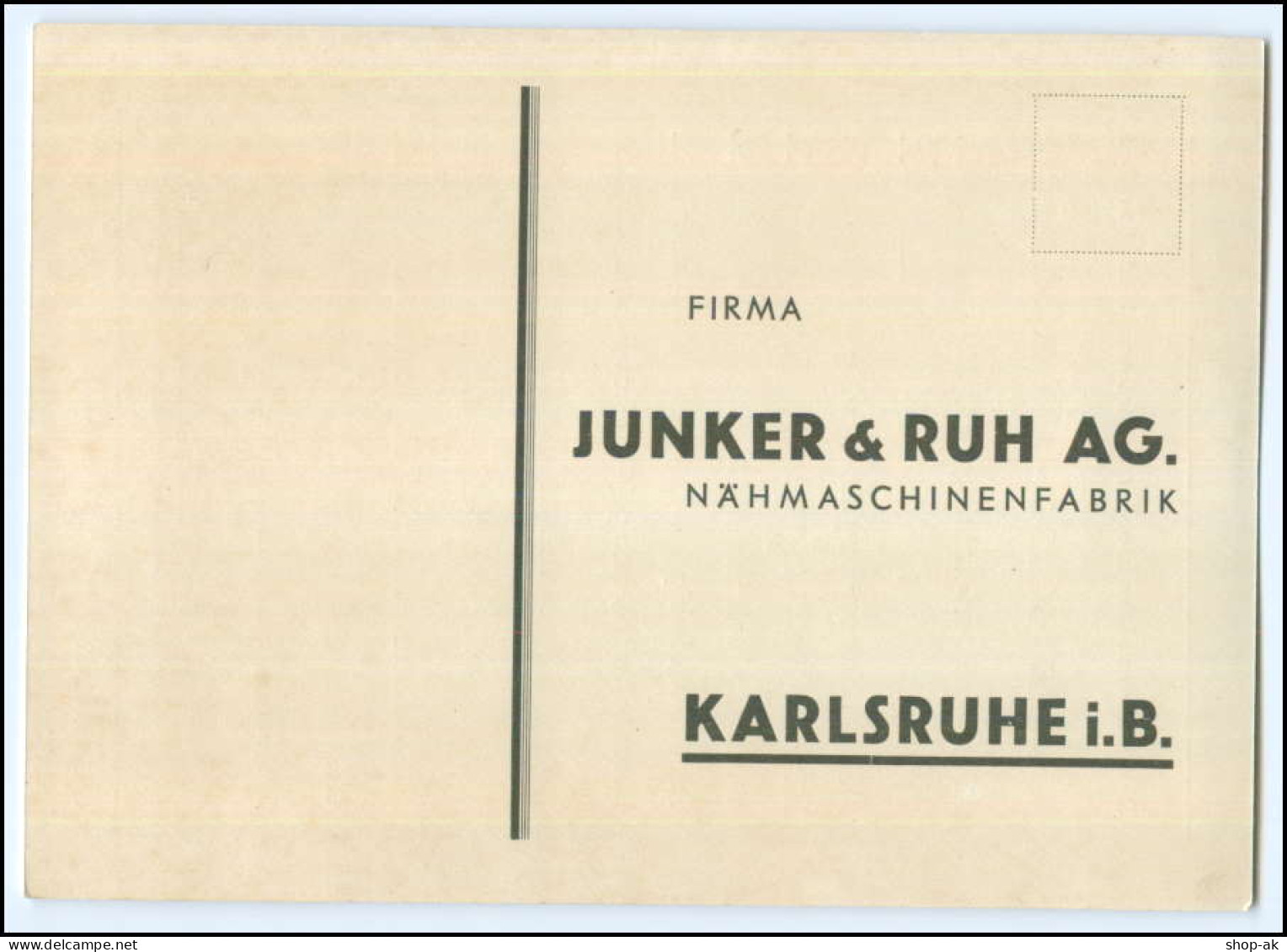 N9400/ Junker & Ruh AG  Nähmaschinen KarlsruheBestell Ak 1933 - Publicité