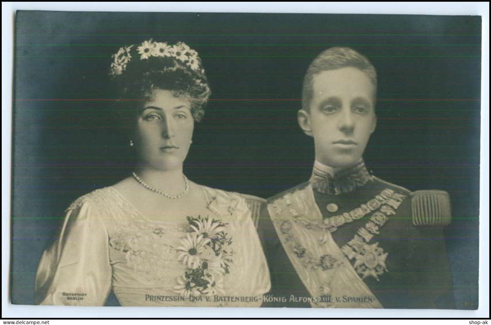 N9038/ Prinzessin Ena V. Battenberg + König Alfons V. Spanien Foto AK  - Königshäuser