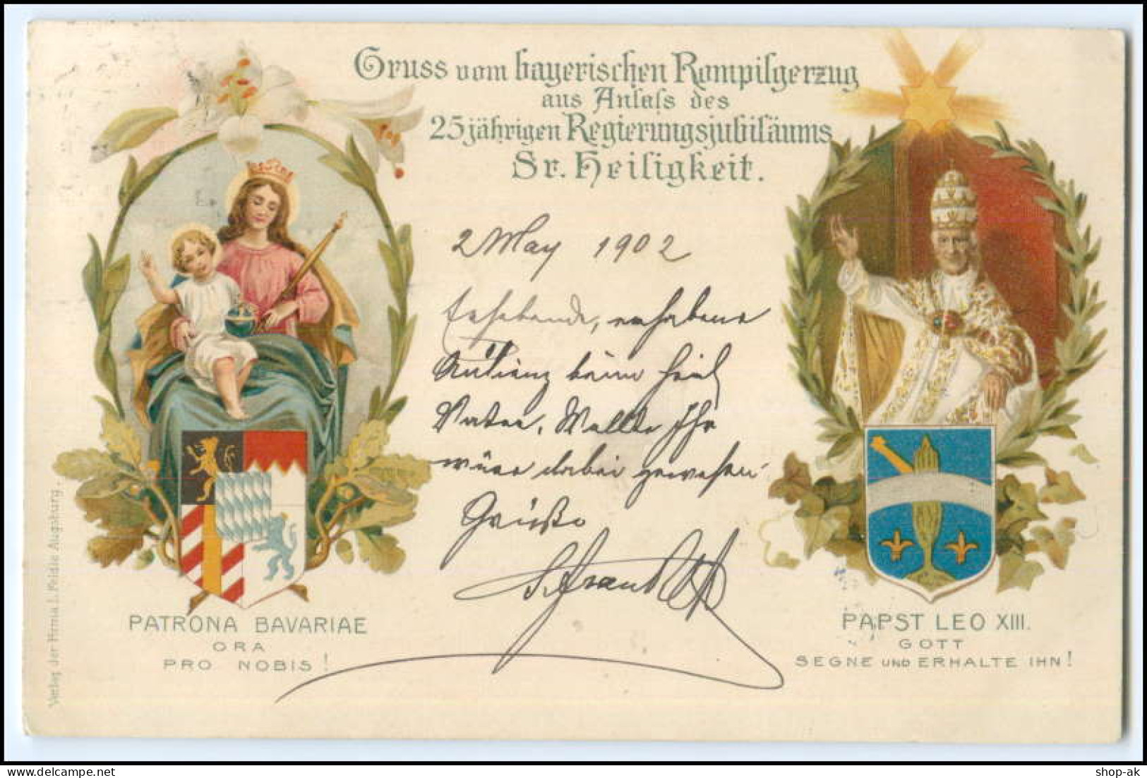 Y2568/ Papst Leo XIII. Gruß Vom Bayer. Rompilgerzug 1902 Litho AK  - Sonstige & Ohne Zuordnung