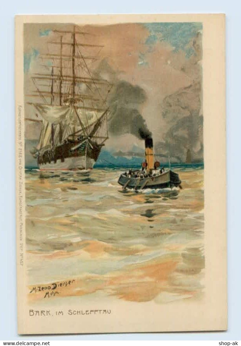 W9V81/ Segelschiff Im Schlepptau Litho Zeno-Diemer AK Ca.1900 - Veleros