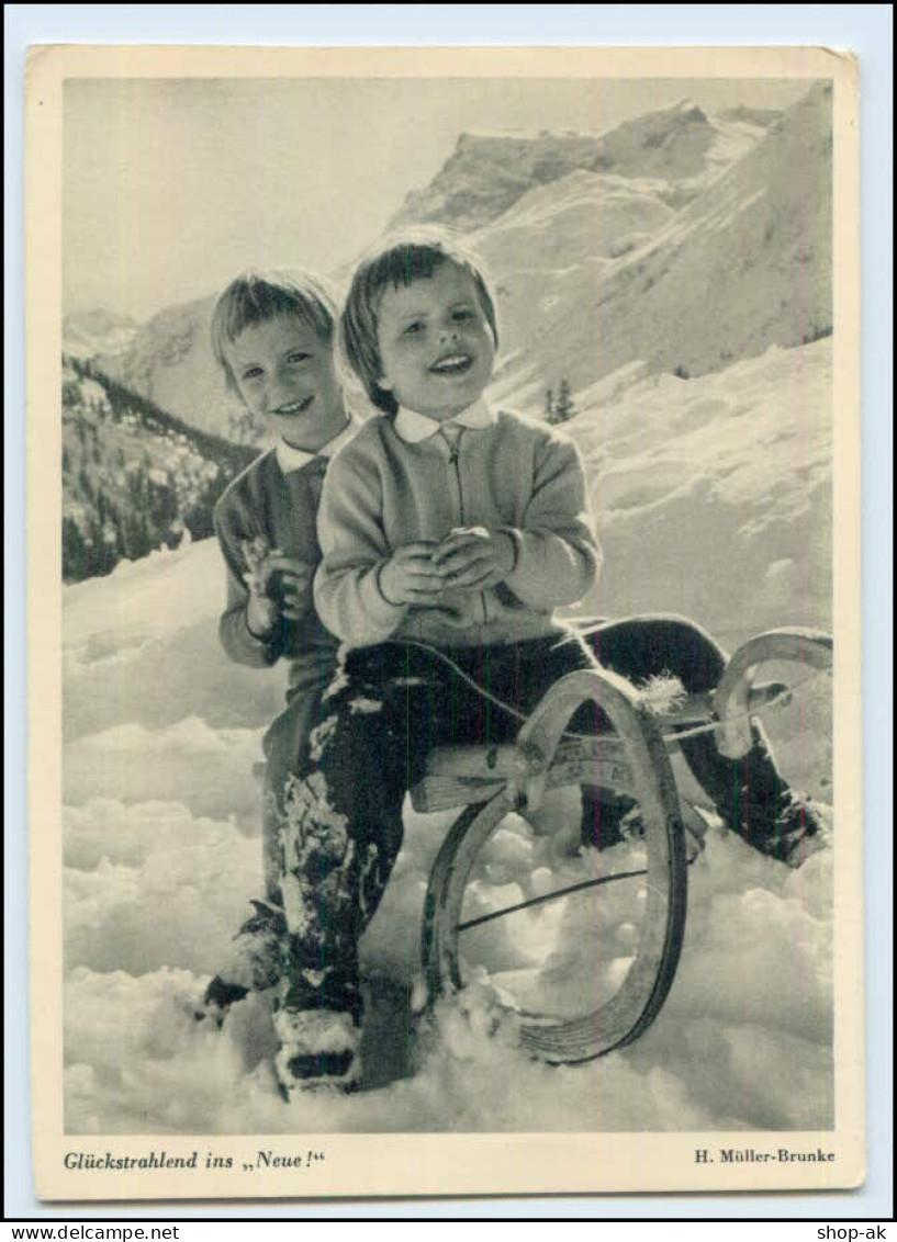 Y1232/ Kinder Rodeln Schlitten AK Ca.1955 - Autres & Non Classés