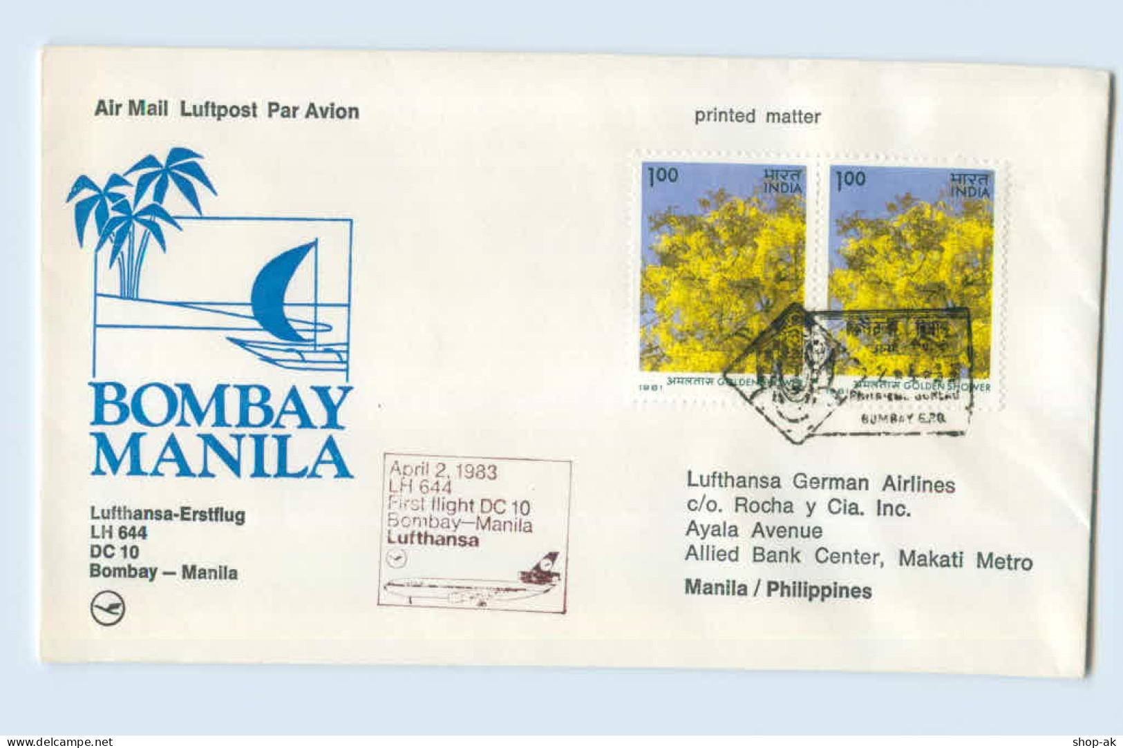 W9V74/ Ersttagsbrief Lufthansa LH 644 DC 10  Dombay - Manila 1983 - Other & Unclassified