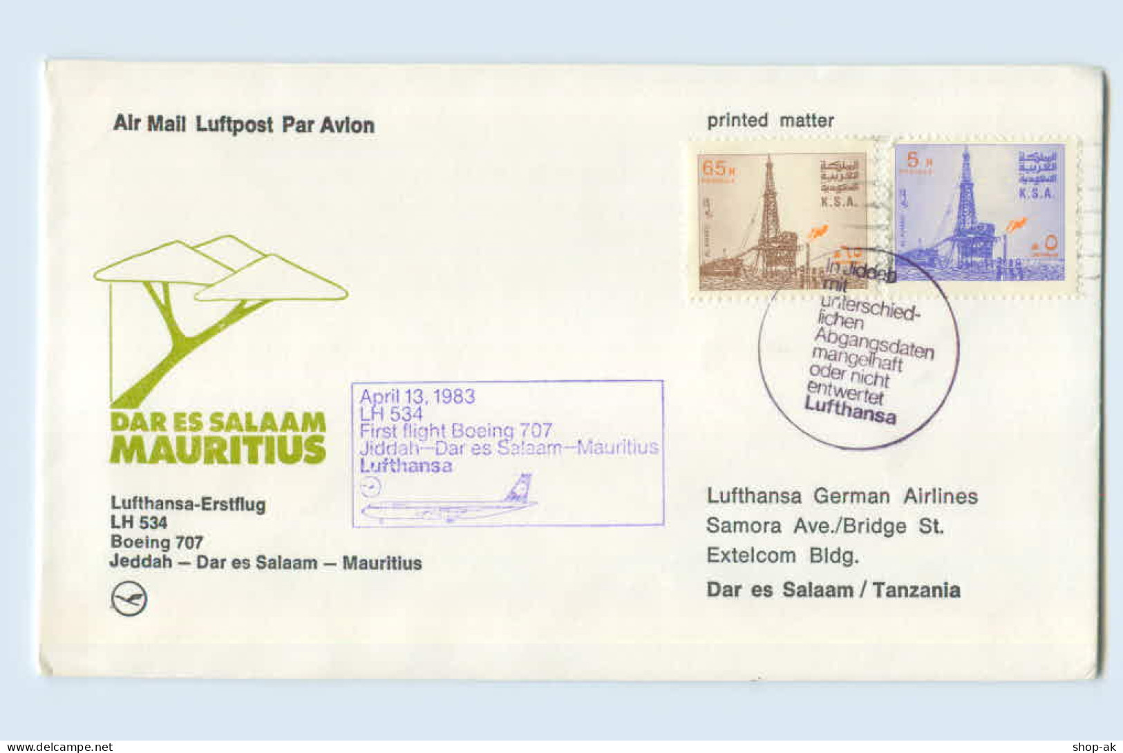 W9V73/ Ersttagsbrief Lufthansa LH 534 Boeing 707 Jeddah - Mauritius 1983 - Andere & Zonder Classificatie