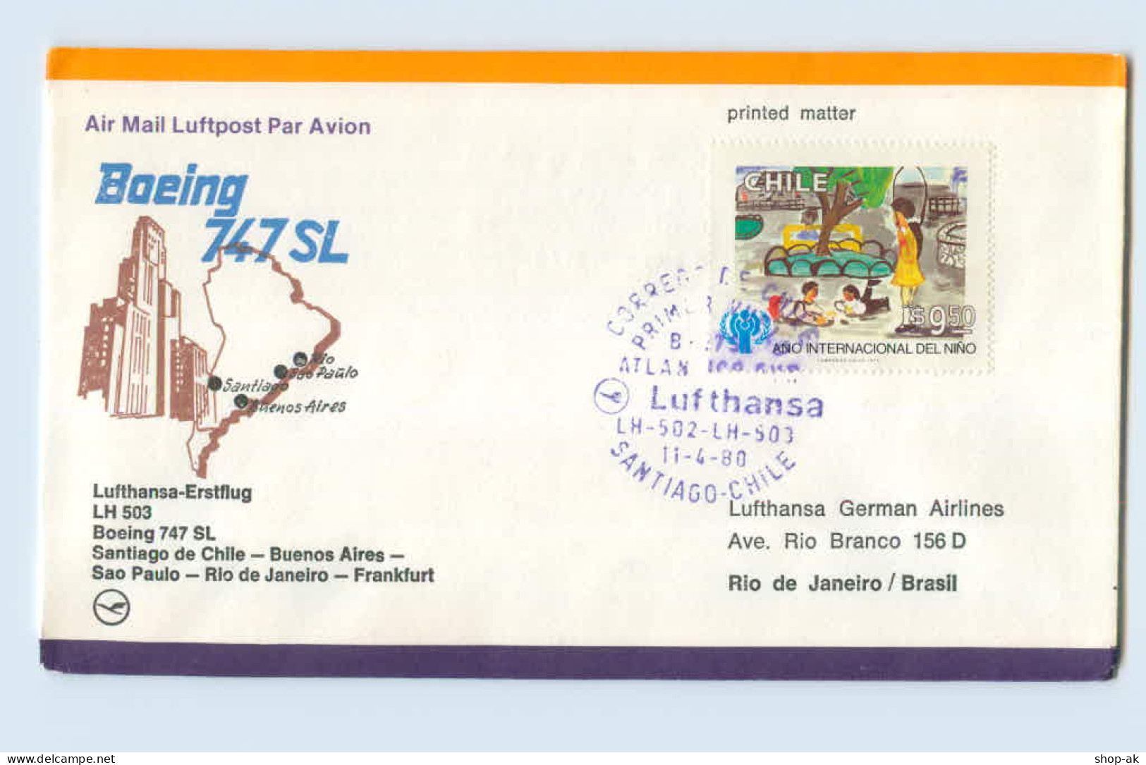 W9V70/ Ersttagsbrief Lufthansa LH 503 Santiago De Chile - Frankfurt 1980 - Sonstige & Ohne Zuordnung