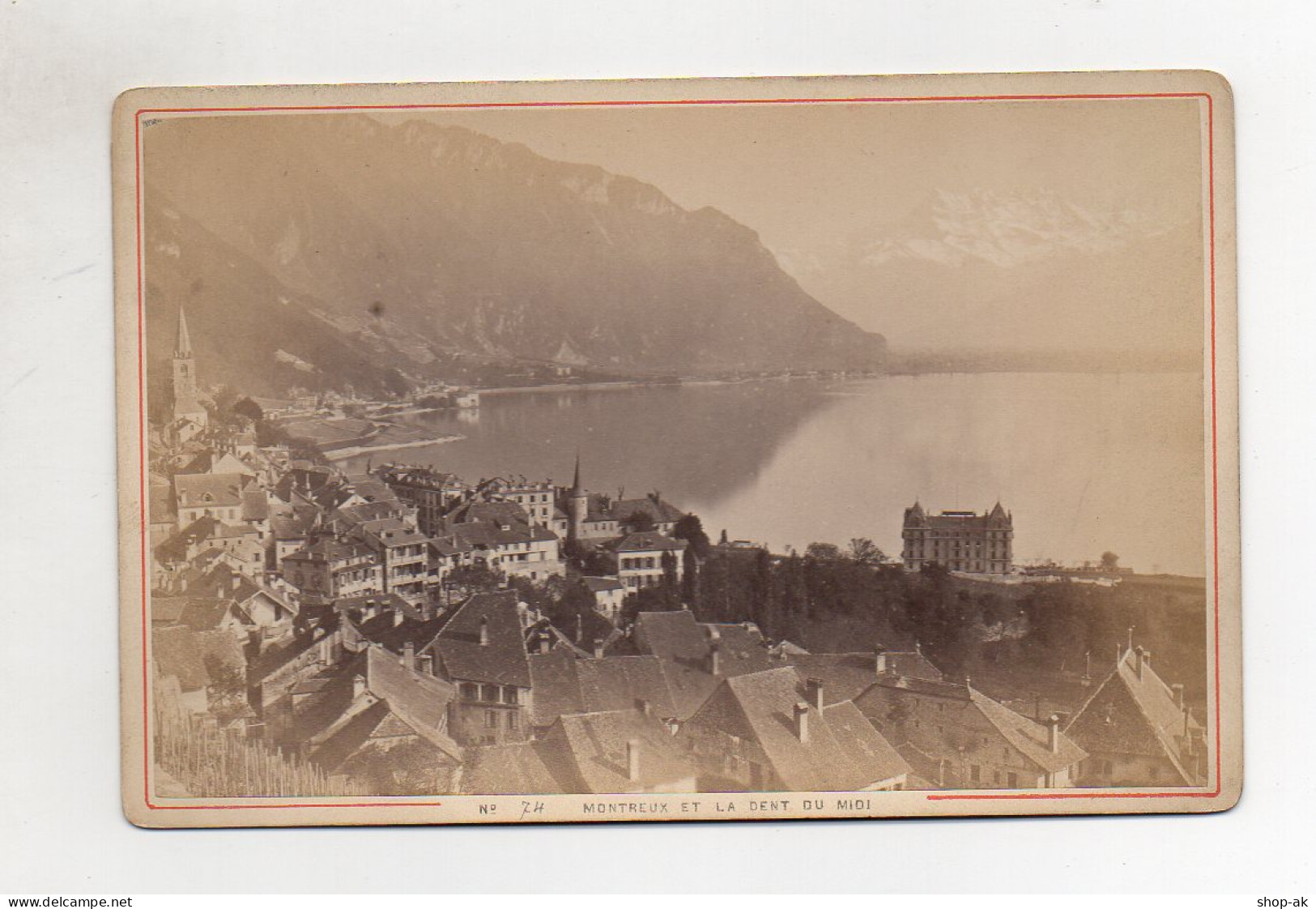 Y14988/ Kabinettfoto Montreux Et La Dent Du Midi  Fotograf Garcin Geneve Ca.1880 - Autres & Non Classés