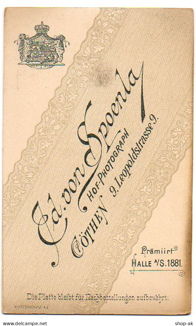 Y2070/ CDV Foto Junge Frau  Atelier Ed. Von Spoenla  Cöthen Köthen Ca.1900 - Autres & Non Classés