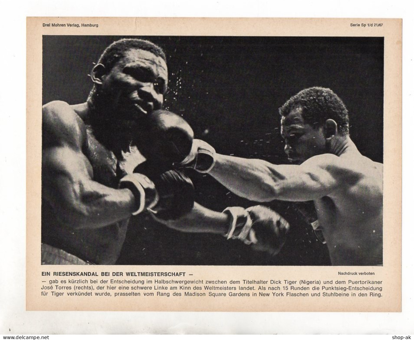FP203/ Boxen Dick Tiger (Nigeria) - Jose Torres (Puerto Rico) 1967 23x17 Cm - Olympische Spelen