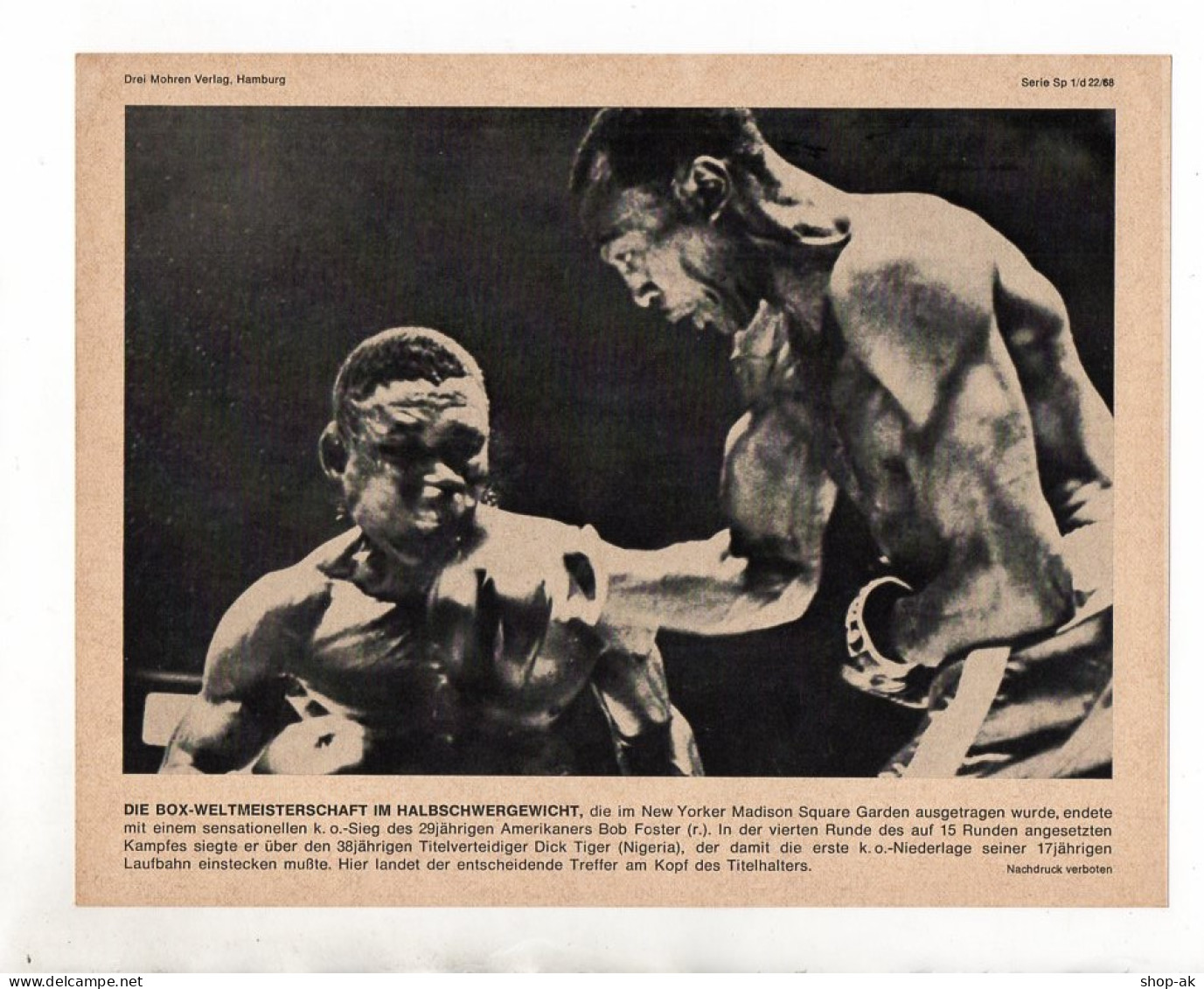 FP204/ Boxen Bob Foster - Dick Tiger (Nigeria) In New York 1968  23x17 Cm - Olympic Games