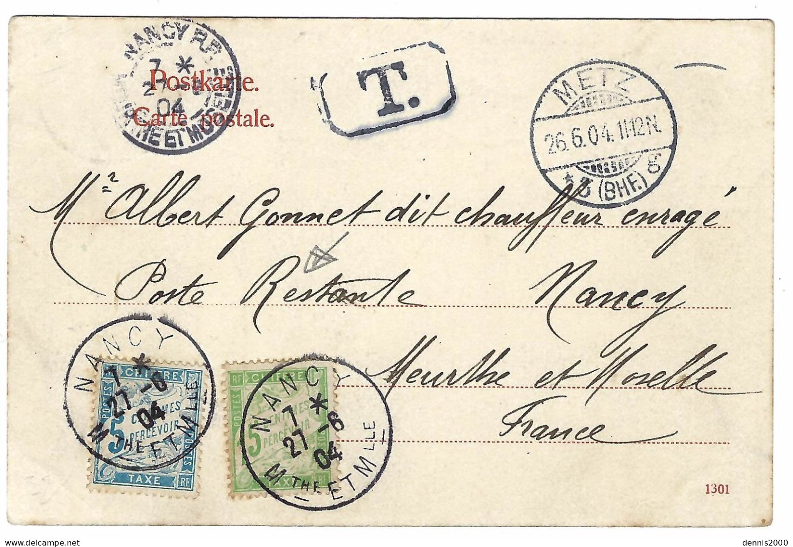 1904 - C P A De METZ ( Allemagne ) Affr. 5 Pf Avec Demande De Taxe - TAXEE à 20 Centimes - 1859-1959 Brieven & Documenten