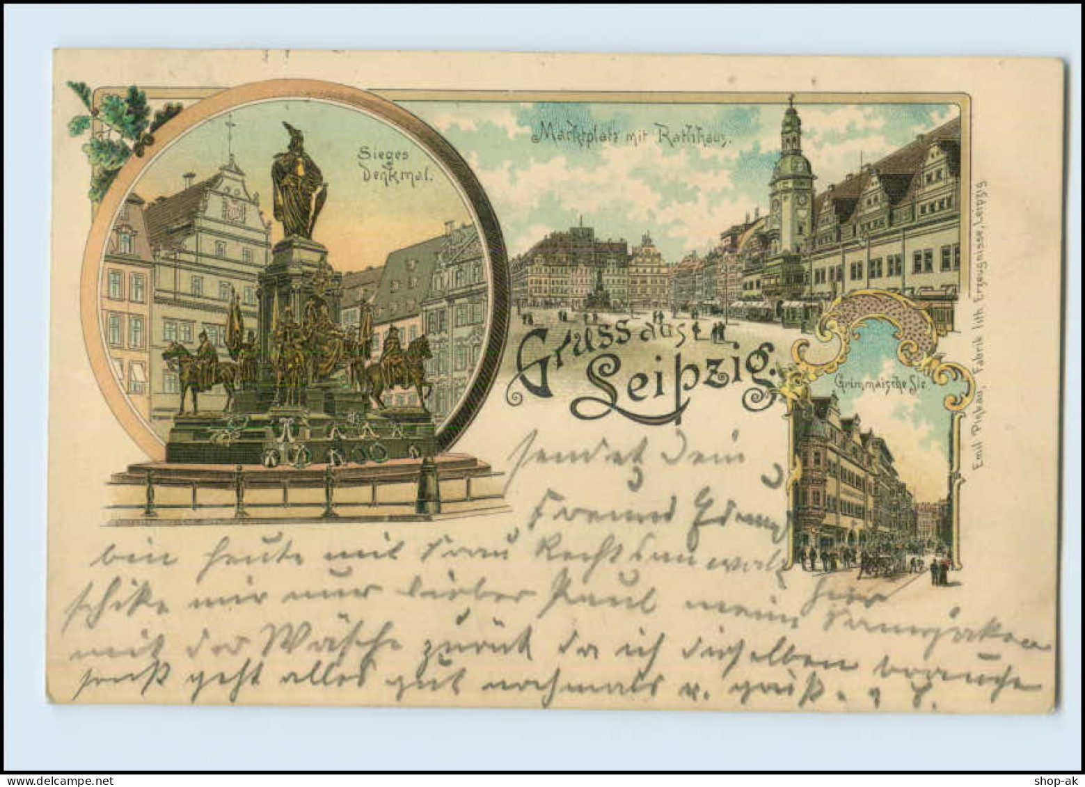 N2218-04./ Gruß Aus Leipzig Grimmaische Straße Marktplatz Rathaus Litho AK 1898 - Leipzig