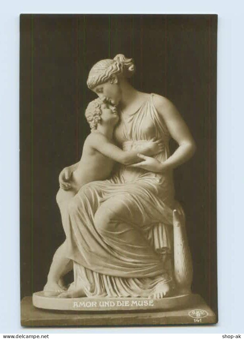 H153/ Skulpturen Foto AK Amor Und Die Muse  Ca.1912 - Sculpturen