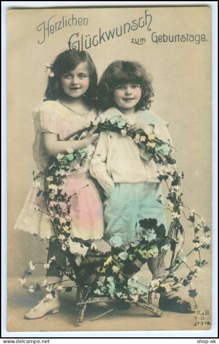 N4261/ Herzlichen Glückwunsch Zum Geburtstag Blumen Kinder Foto AK 1907 - Compleanni