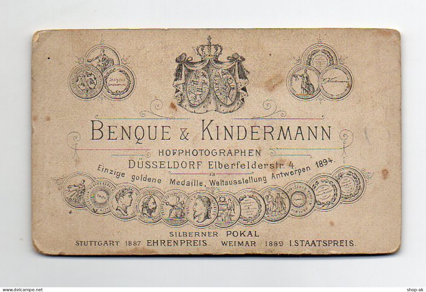 Y1892/ CDV Foto Kleines Mädchen Atelier Benque & Kindermann, Düsseldorf Ca.1900 - Autres & Non Classés