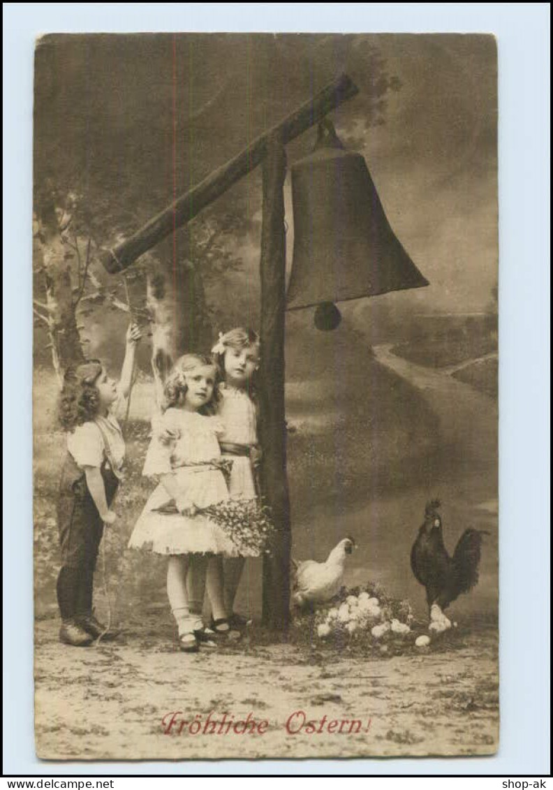 Y570/ Ostern  Mädchen, Kinder Mit Glocke, Hühner AK 1915 - Pascua