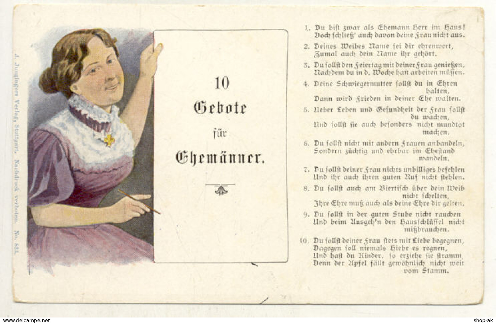 W6G52/ 10 Gebote Für Ehemänner Humor AK  Ca.1900 - Humour