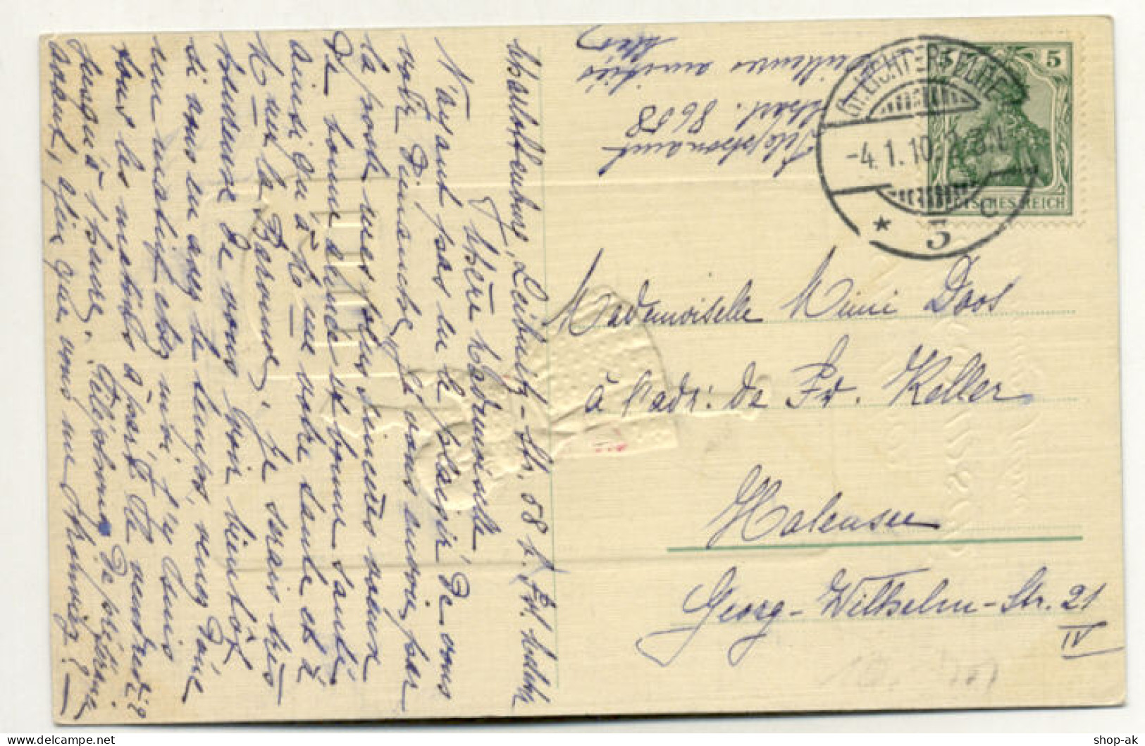 W5X09/ Neujahr Mädchen Mit Brief 1910 Litho Prägedruck AK - Año Nuevo