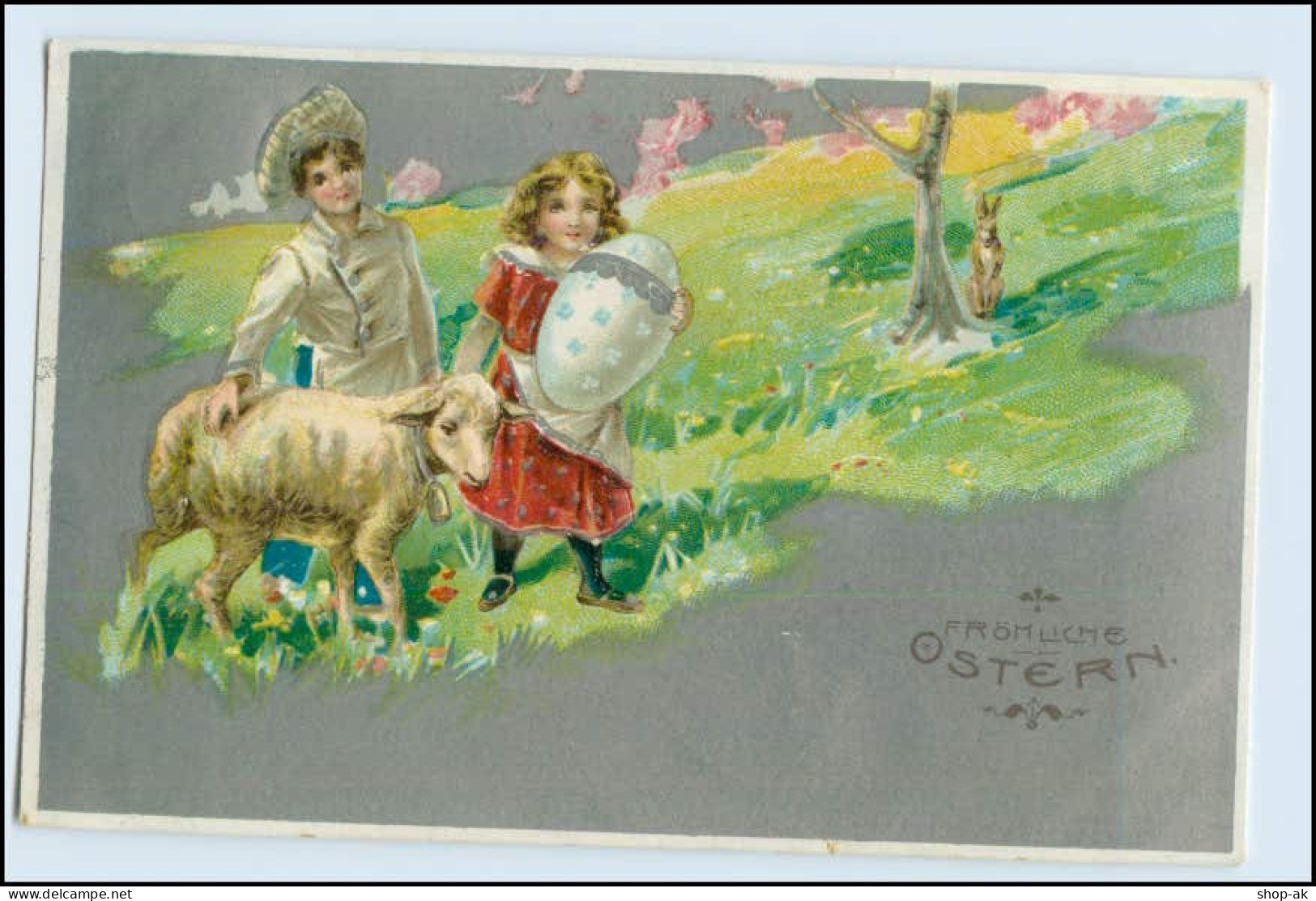 W5H79/ Ostern Kinder Mit Lamm 1906 Litho Prägedruck AK - Pâques