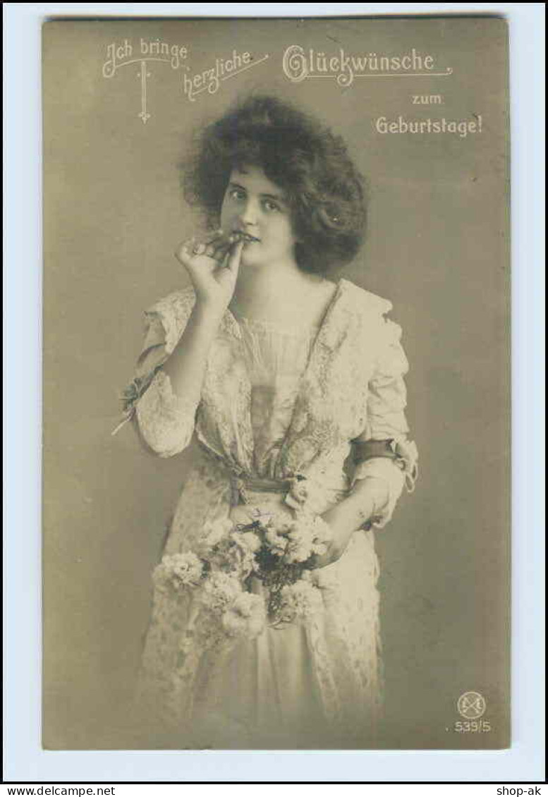 W5L24/ Geburtstag Junge Frau Mit Blumen 1914 - Geburtstag