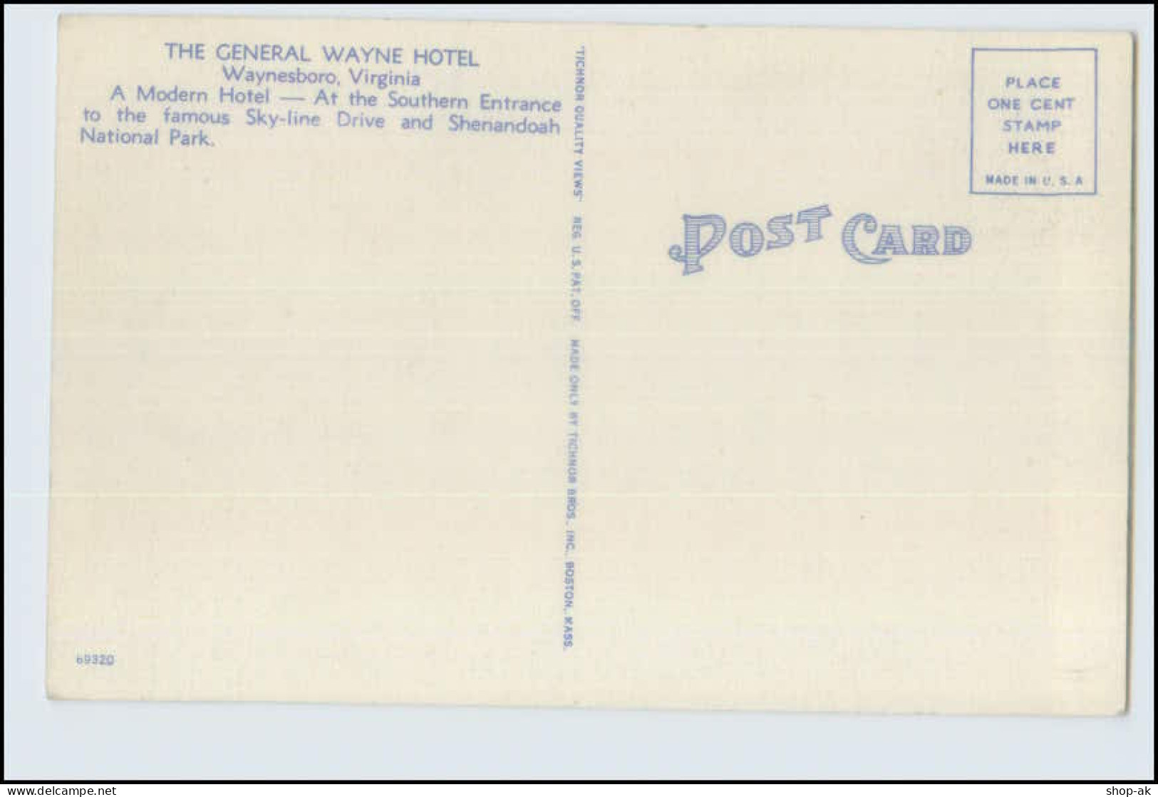 W5J30/ USA Waynesboro The General Wayne Hotel Ca.1945 AK - Sonstige & Ohne Zuordnung