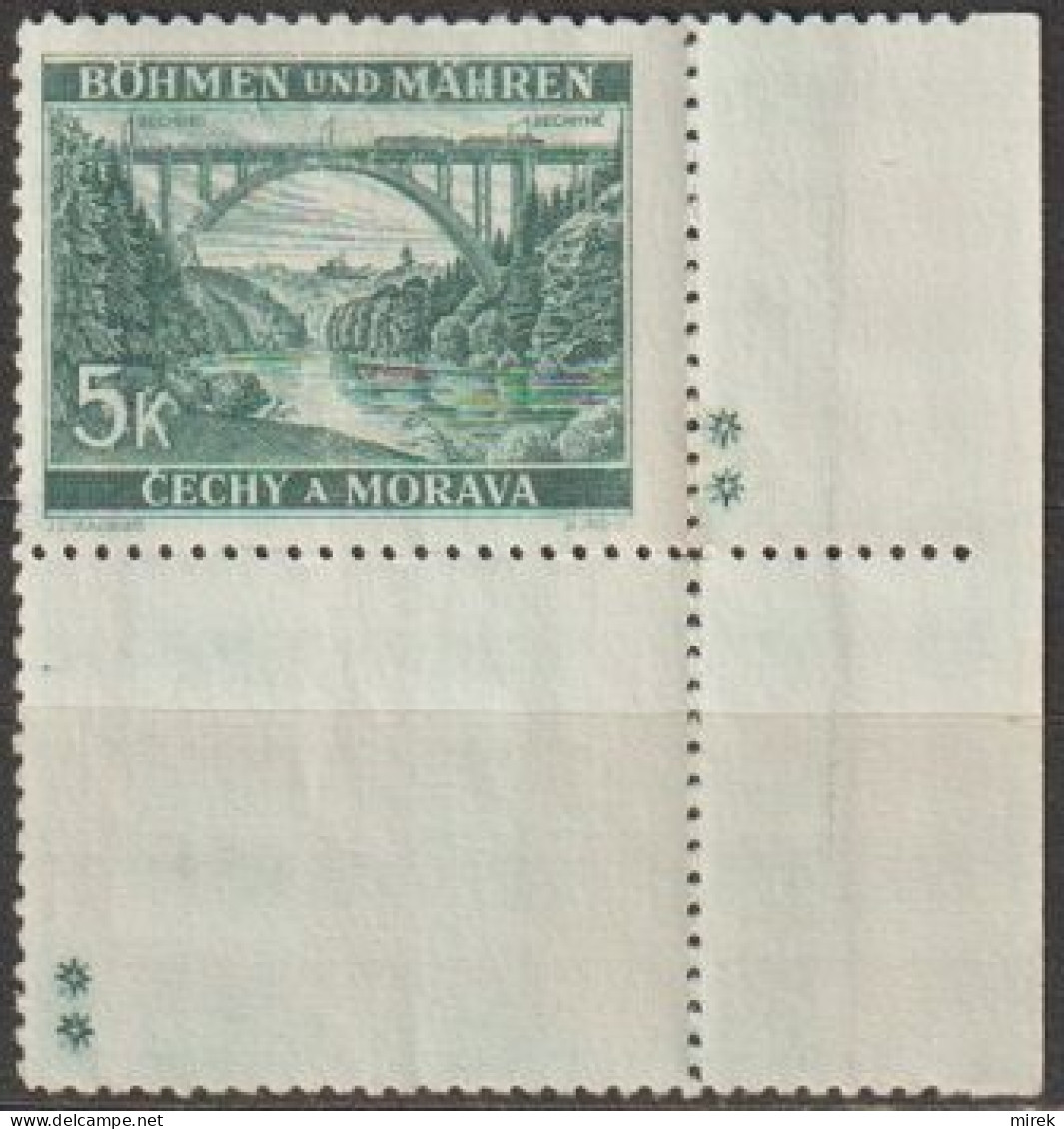 047/ Pof. 45, Dark Blue-green; Stamp With Coupon, Plate Mark ++ - Ungebraucht