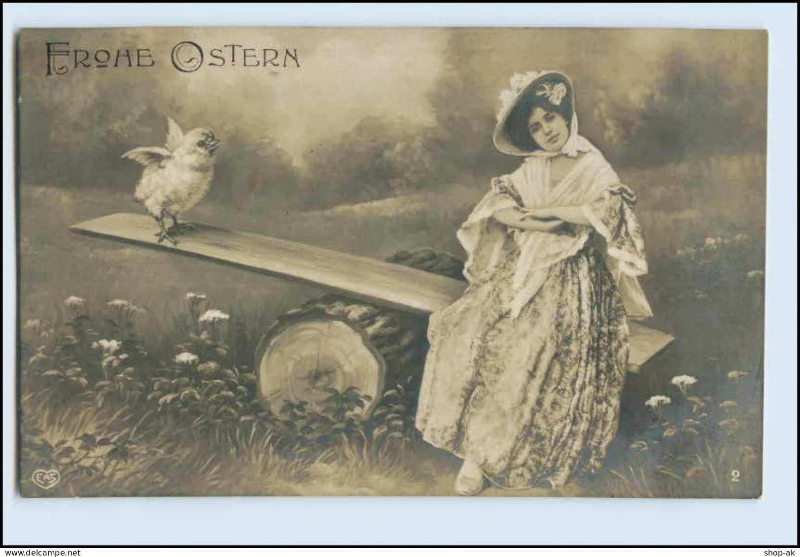 W5G60/ Ostern Küken Und Frau Auf Einer Wippe Foto AK 1909 - Pâques