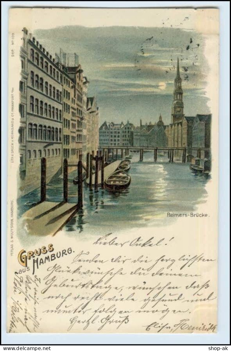 W5A85/ Hamburg Altstadt Gruß Aus Hamburg Reimersbrücke Litho AK 1898 - Mitte