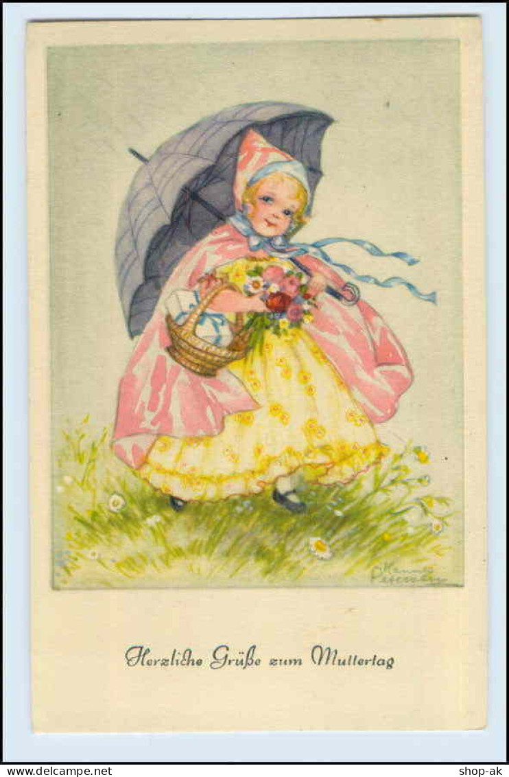 W3R77/ Muttertag Kind Mit Blumen Hannes Petersen AK Ca.1930 - Mother's Day