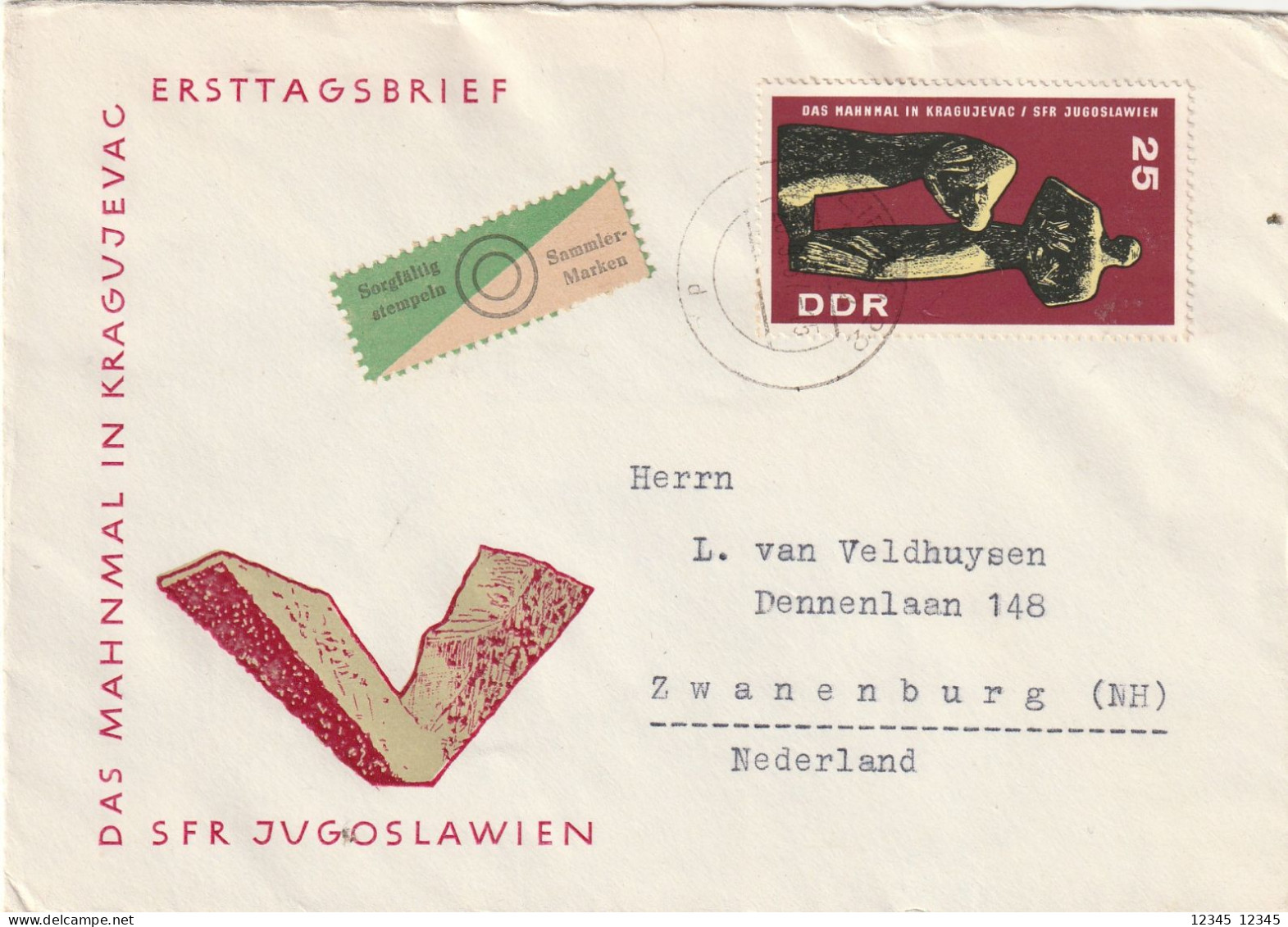 DDR 1965, FDC Sent To Netherland, Figures From The Kragujevac Memorial, Serbia - 1950-1970