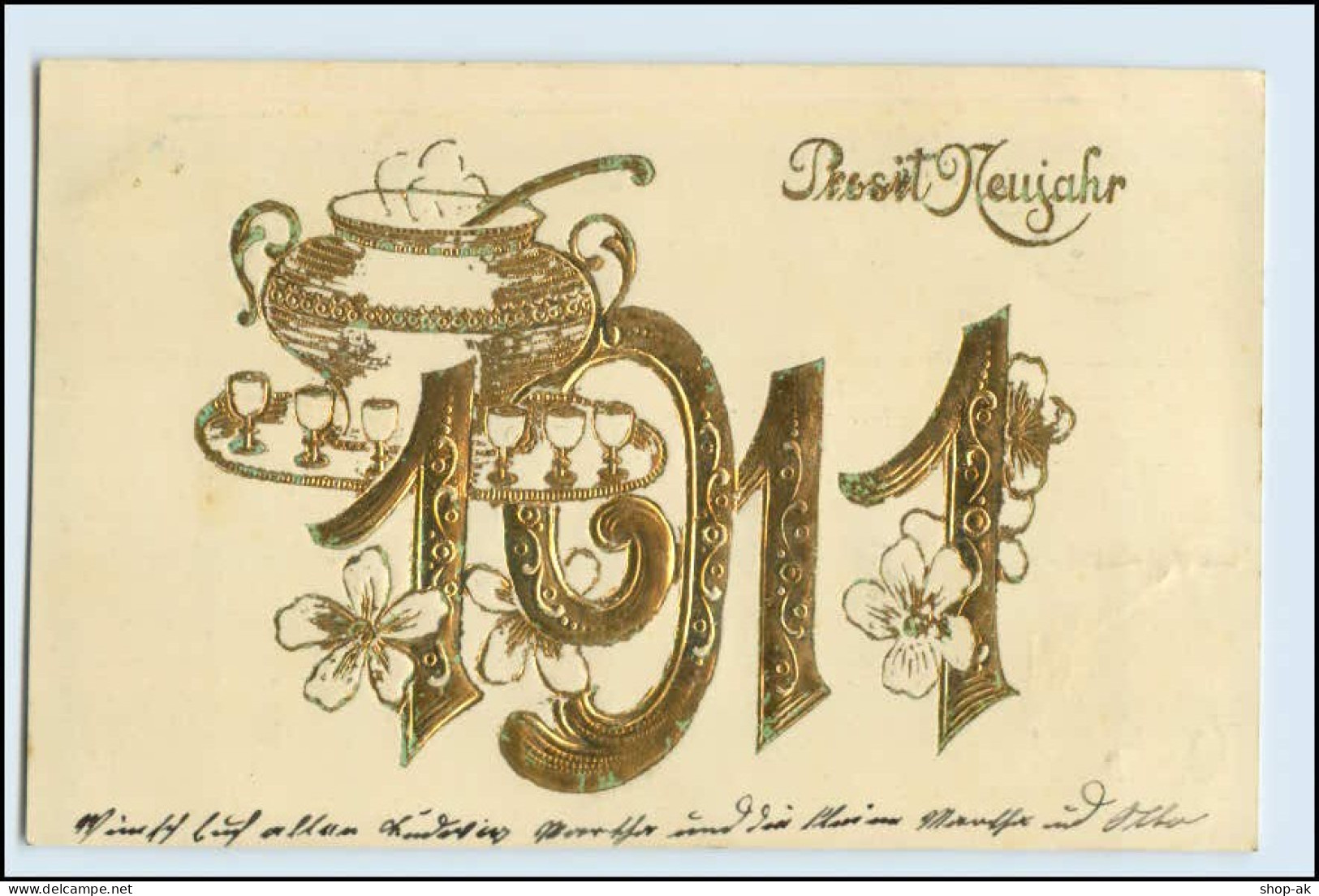 W3J25/ Neujahr Jahreszahlen Präge Golddruck 1911 AK - Nouvel An