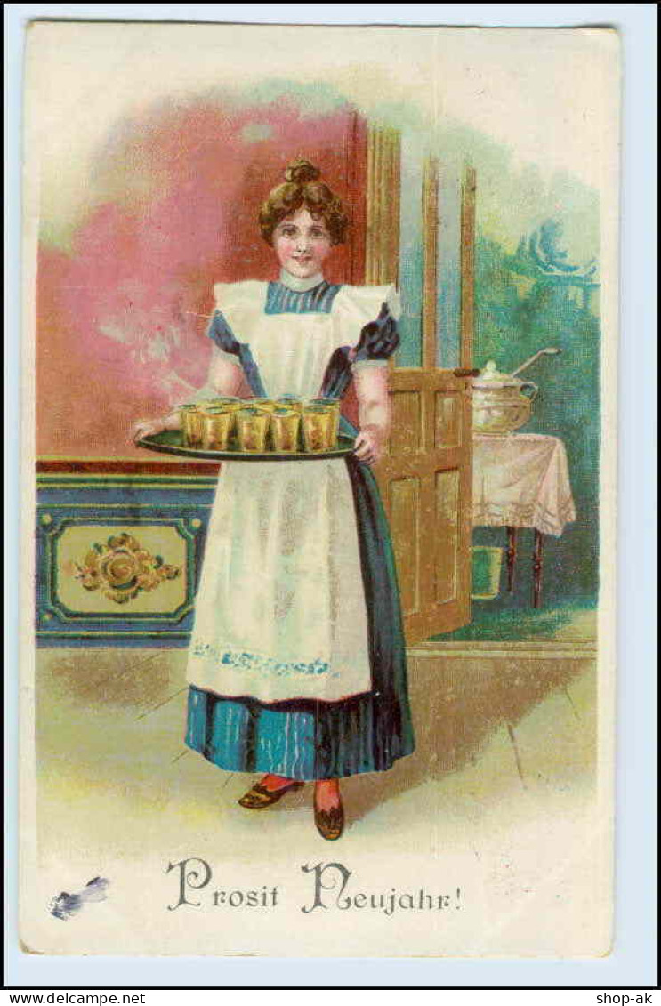 W2S51/ Neujahr Lith AK Dienstmädchen Bringt Getränke 1905 - Nouvel An