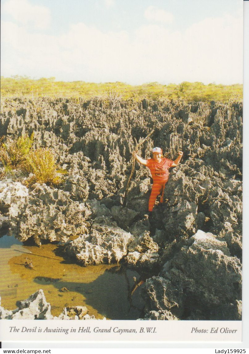 The Devil Is Awaiting In Hell, Grand Cayman B.W.I. L'homme St Très Heureux The Man Is Very Happy CM 2 Scans - Caimán (Islas)