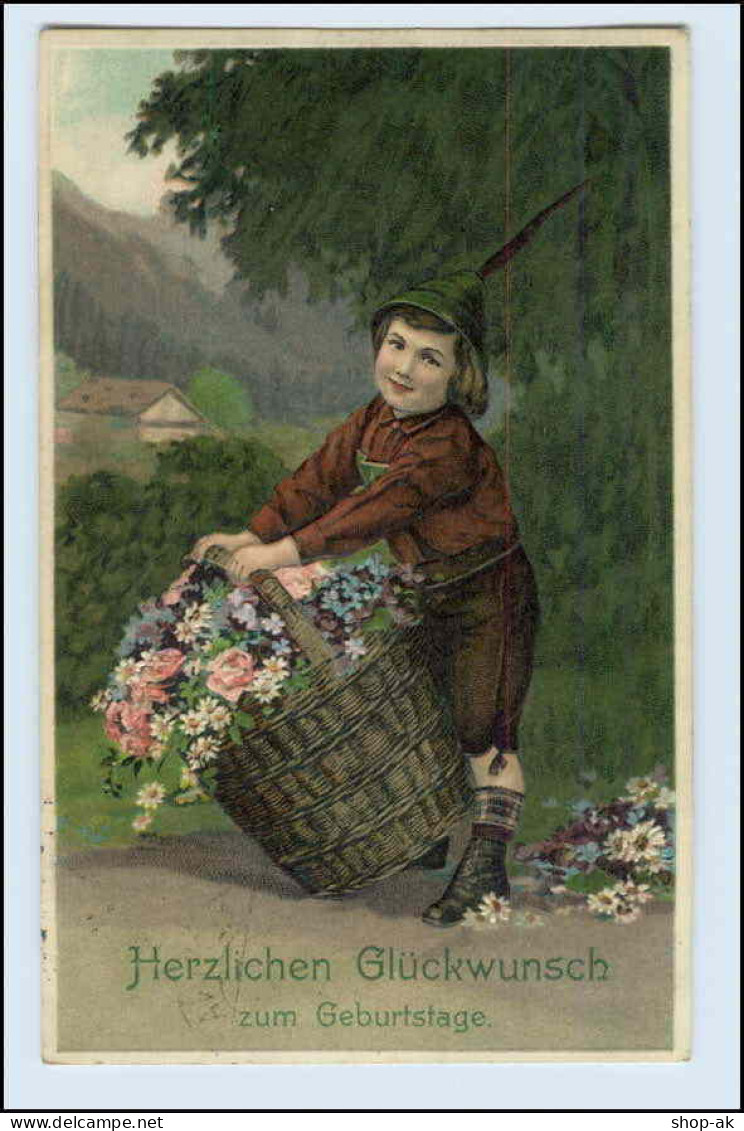 W1B25/ Geburtstag Kind Mit Blumenkorb Litho Prägedr. AK 1914 - Birthday