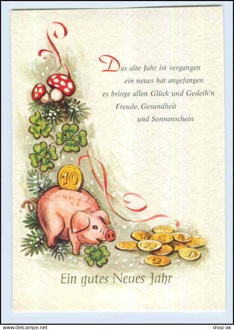 P3H79/ Neujahr AK Geld Münzen Pilze Schwein AK Ca.1960 - Nieuwjaar