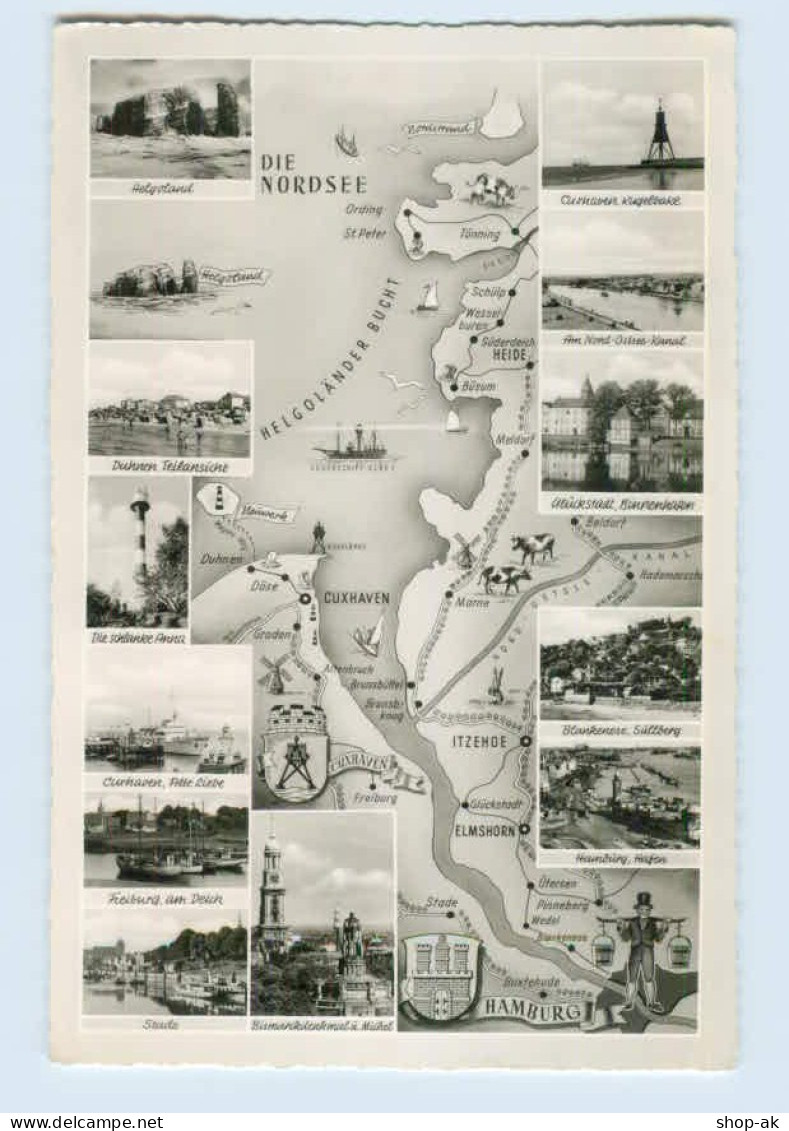 X1M99/ Hamburg Cuxhaven Helgoländer Bucht Landkarten AK Ca.1955 - Cartes Géographiques