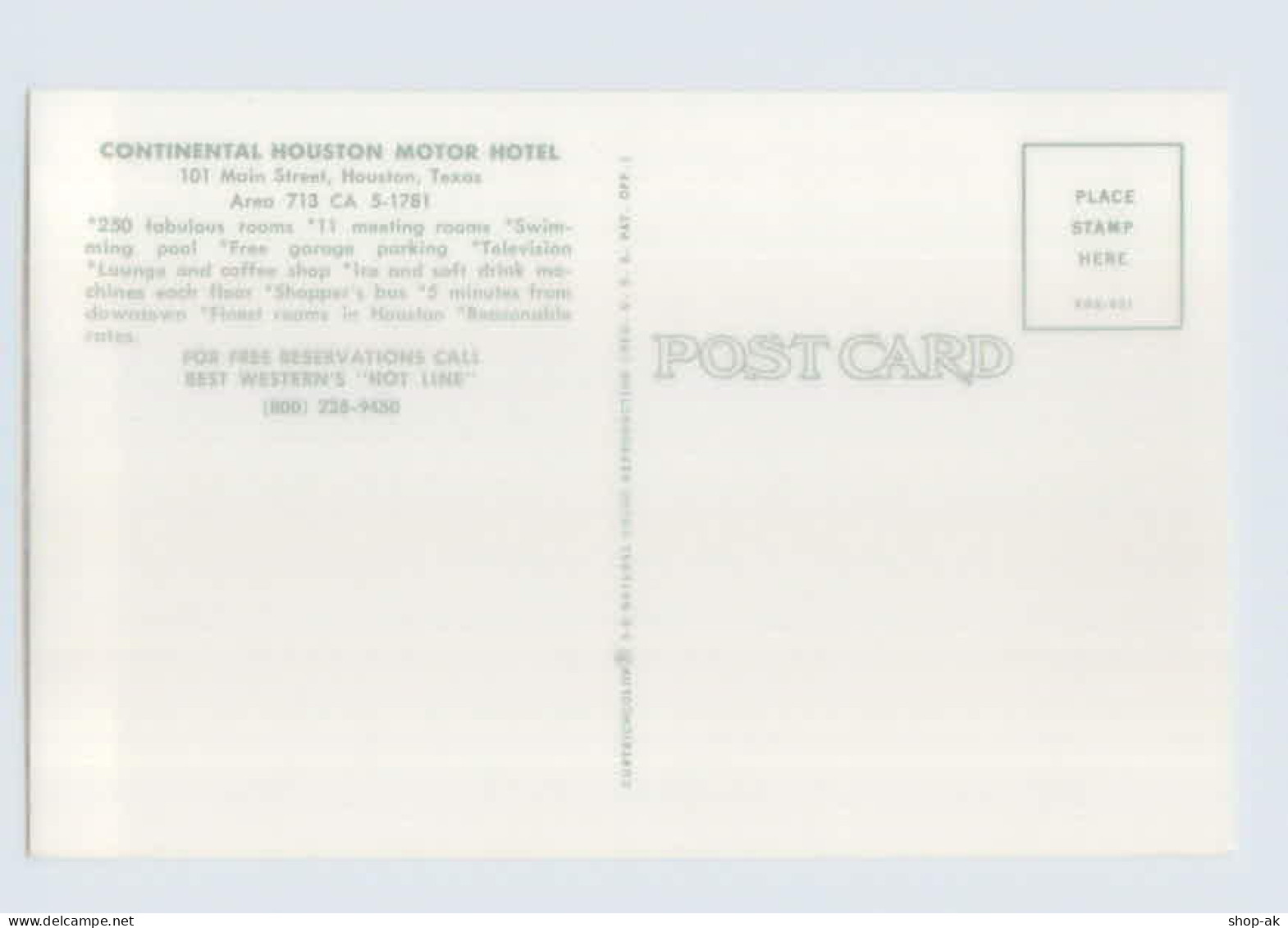 X1M97/ Houston Texas  Continental Houston Motor Hotel AK Ca.1965 USA - Other & Unclassified