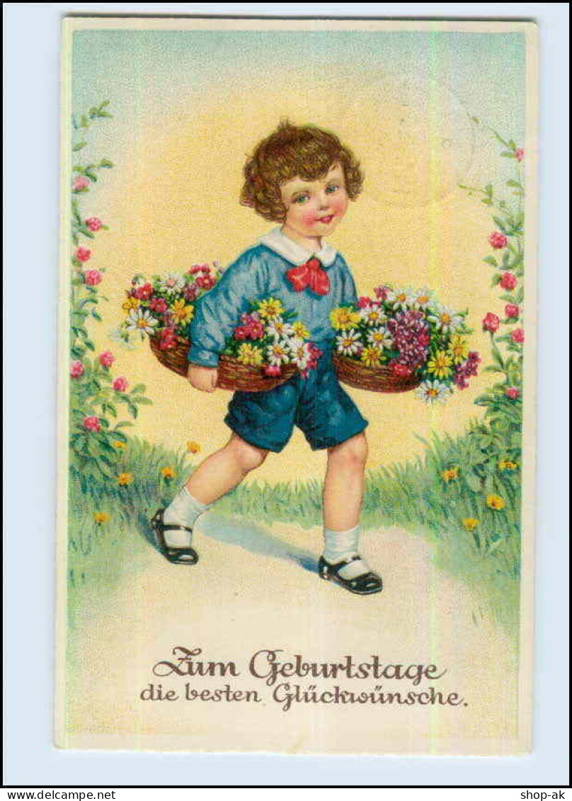 P3A57/ Geburtstag Kind Mit Blumenkörben 1934 Litho AK - Birthday