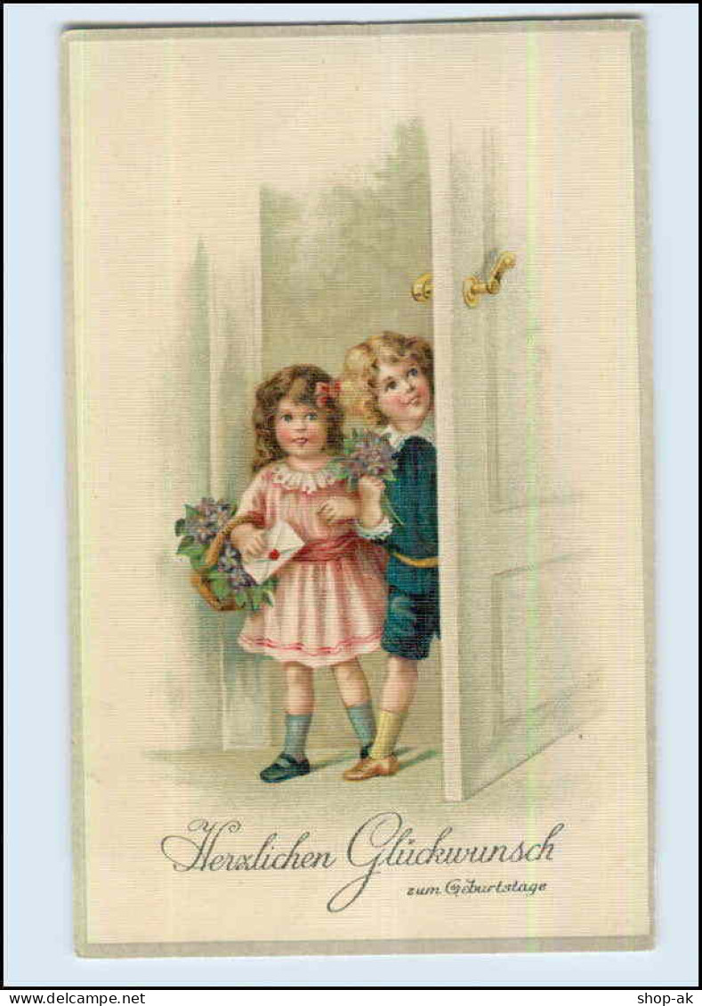 P3A60/ Geburtstag Kinder Mit Blumenkorb Und Brief In Der Hand 1917 Litho AK - Cumpleaños