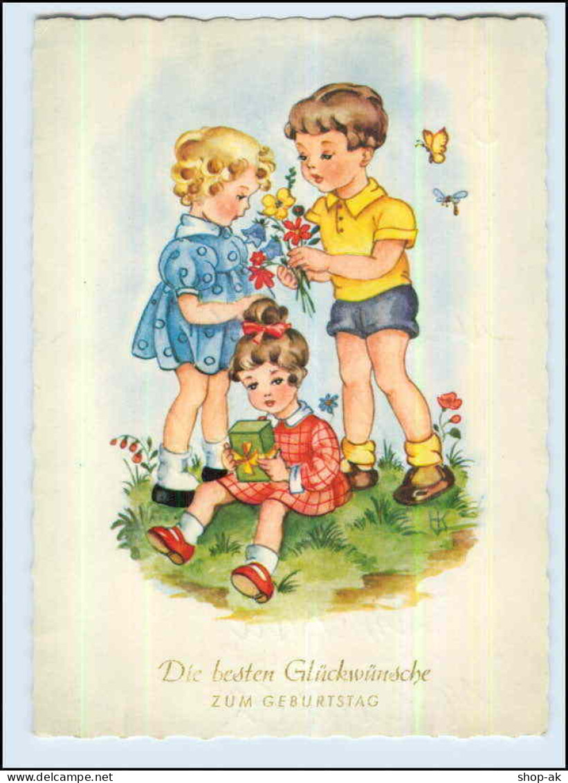 P3C37/ Geburtstag Kinder Mit Blumen 1962 AK - Birthday