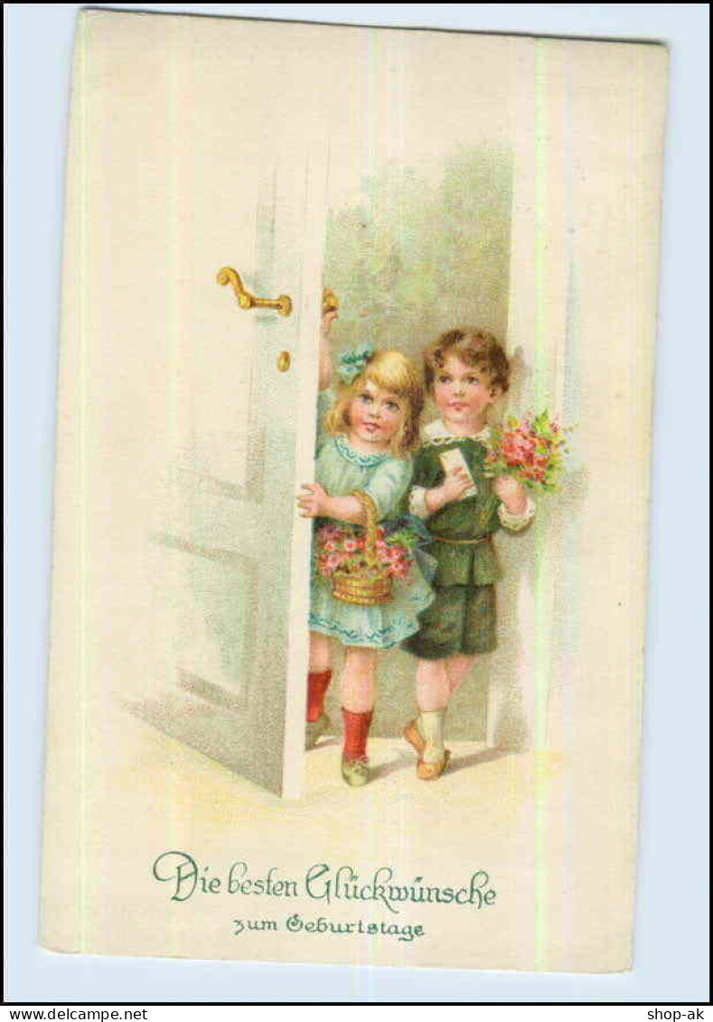 P3A63/ Geburtstag Kinder Mit Blumen 1927 Litho AK - Anniversaire