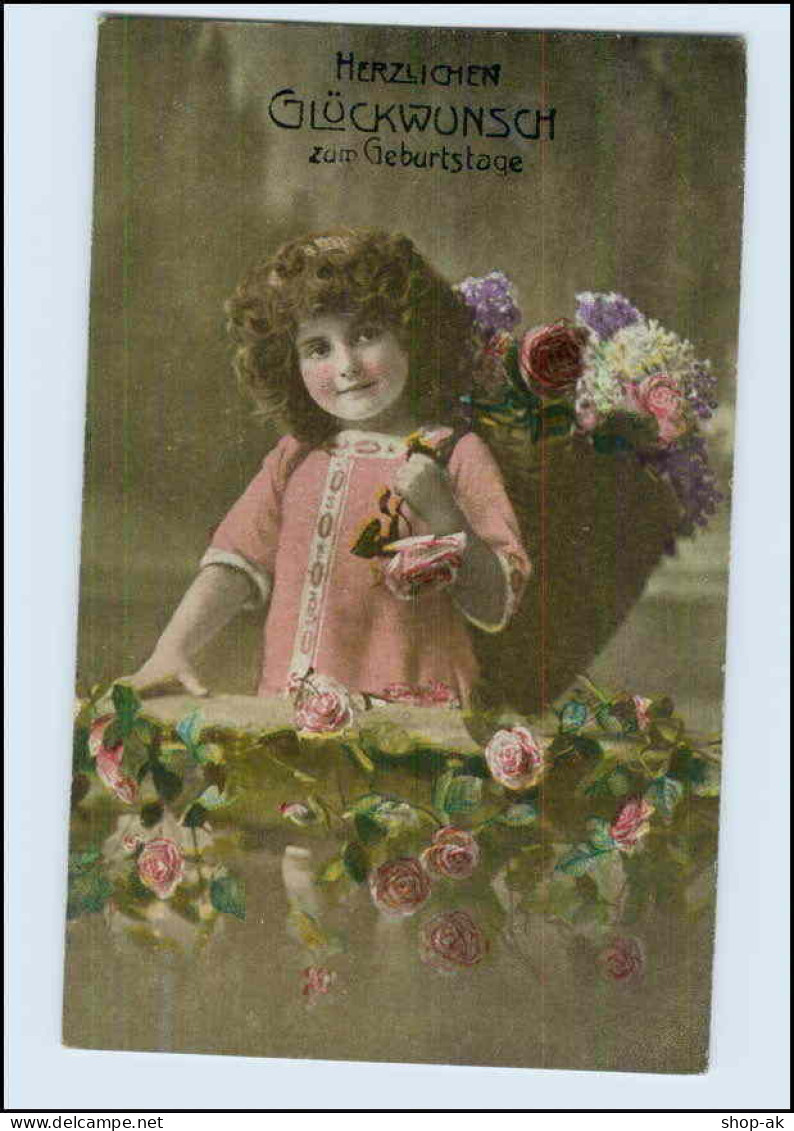 P3A98/ Geburtstag Mädchen Mit Blumen 1913 AK - Verjaardag