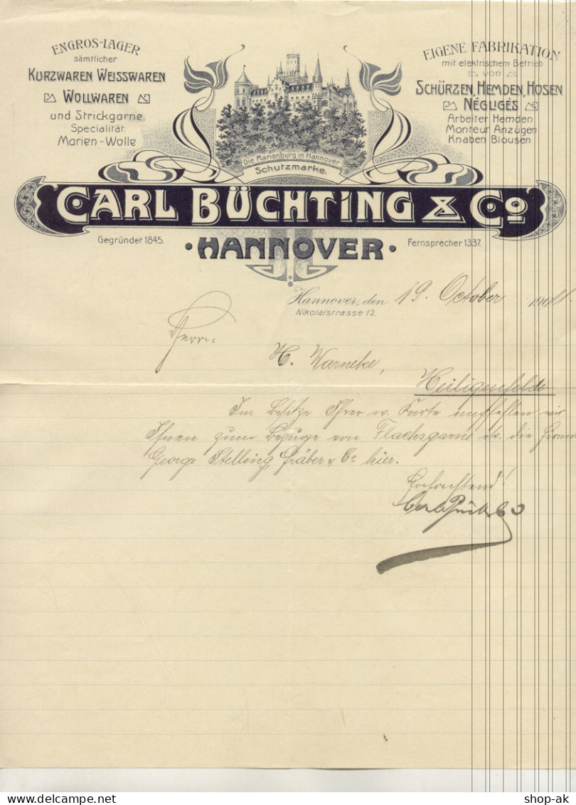 C433/ Brief Rechnung C. Büchting Hannover 1911 Bekleidung Hemden Hosen - Otros & Sin Clasificación