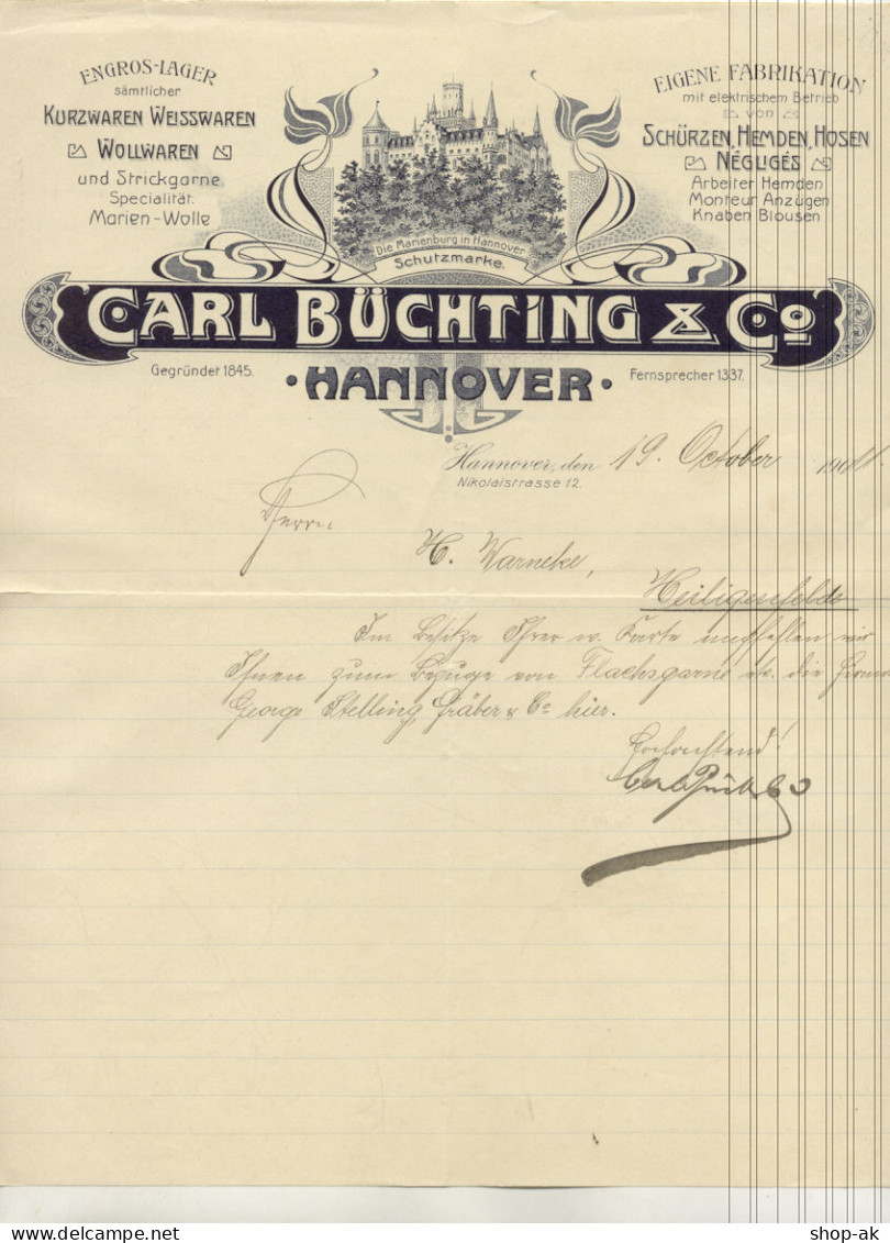 C433/ Brief Rechnung C. Büchting Hannover 1911 Bekleidung Hemden Hosen - Autres & Non Classés