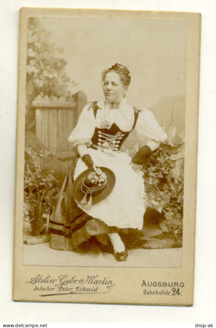 W0E46/ CDV Foto Junge Frau  Trachten Fotograf: Gebr.Martin, Augsburg Ca.1895 - Sonstige & Ohne Zuordnung